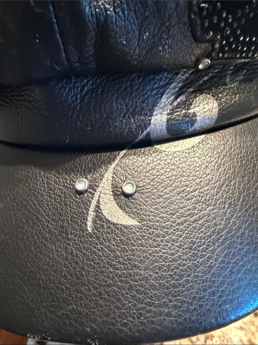 Studded Black Leather Newsboy Hat with Embroidered Detail